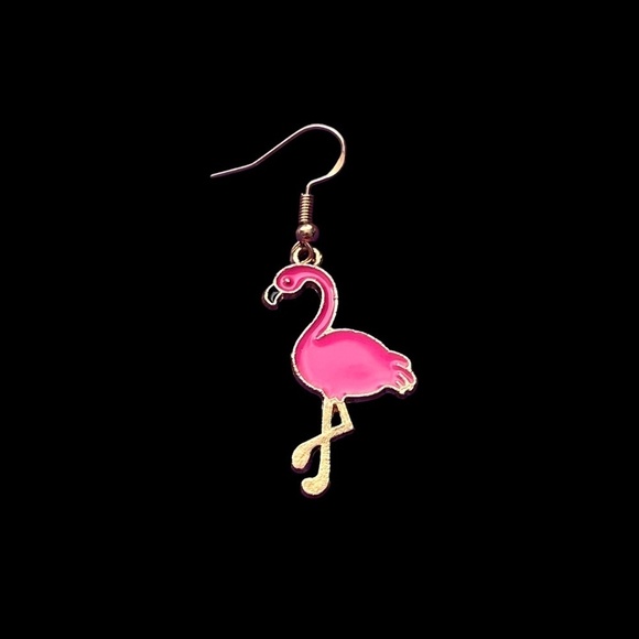 Hand Crafted Earrings Birthday Girl Flamingoes Nickel Free wires Gold Tone - Picture 3 of 8